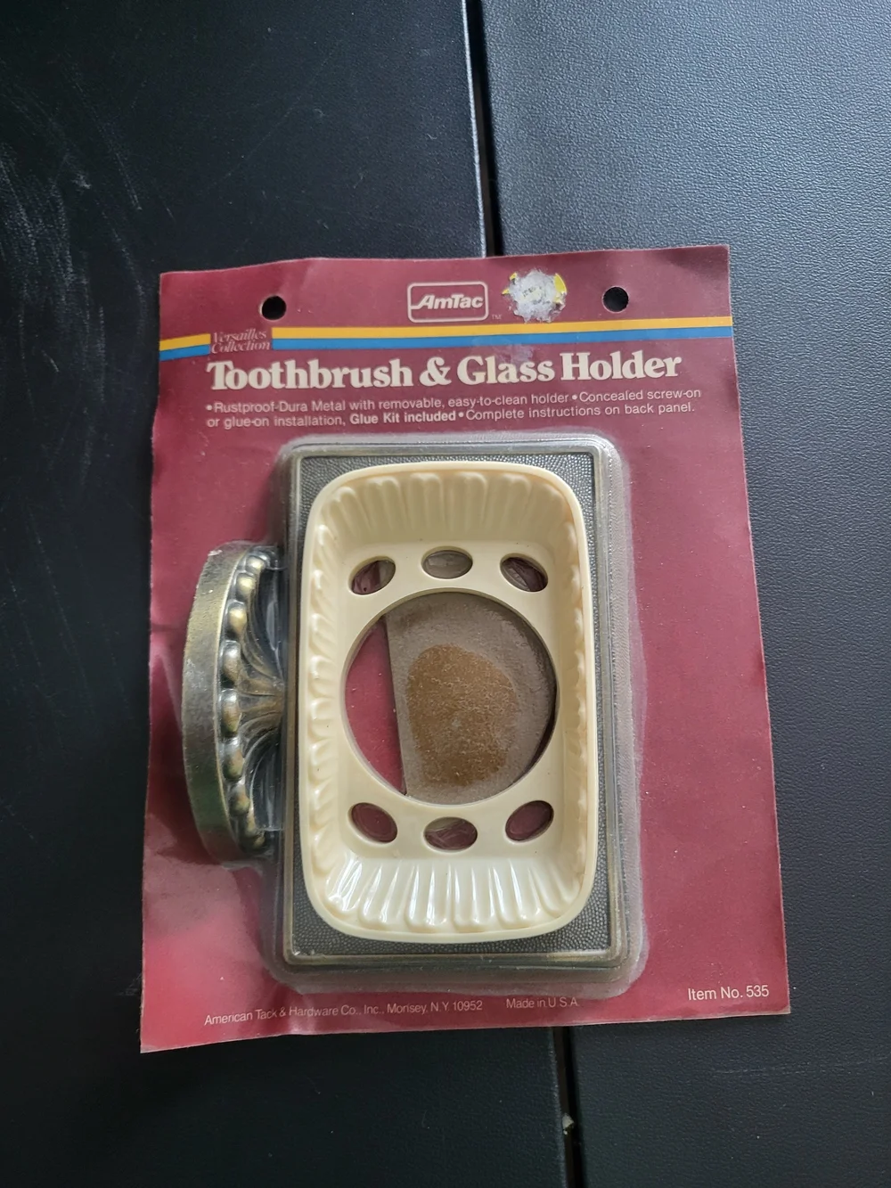 1970's Vintage AmTac Bathroom Toothbrush Tumbler Holder Vanity Brass Rustproof